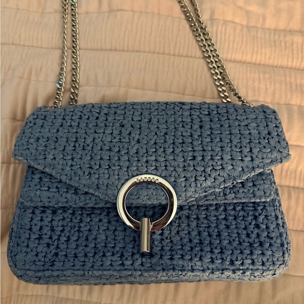 Sandro Light Blue Woven Shoulder Bag - Picture 3 of 16